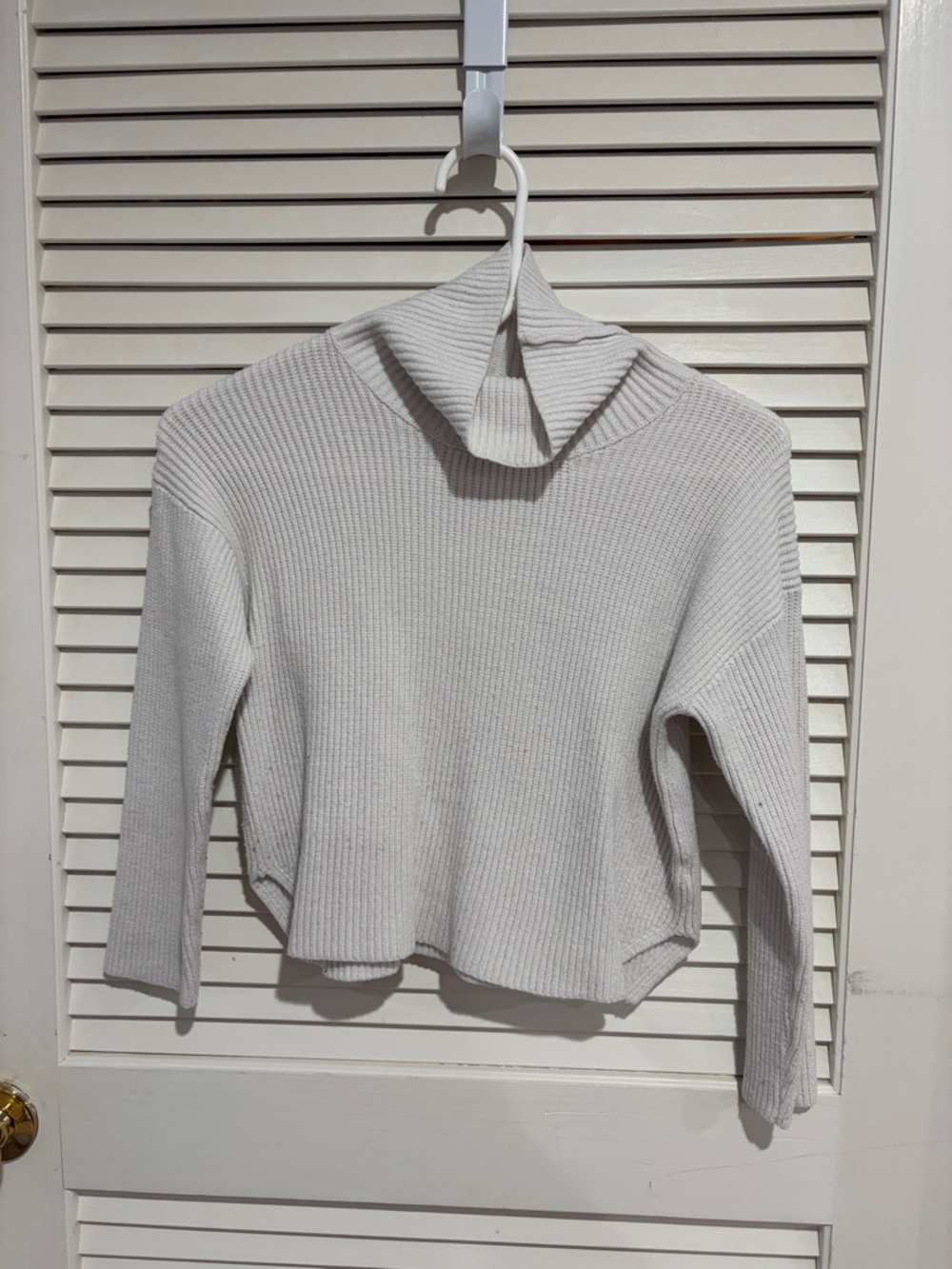 Cropped Ribbed Turtleneck Sweater - Cream